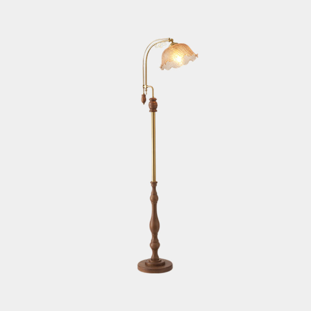 Lampe Vintage sur Pied / de Table Arceau Bois Verre Fleur Muguet