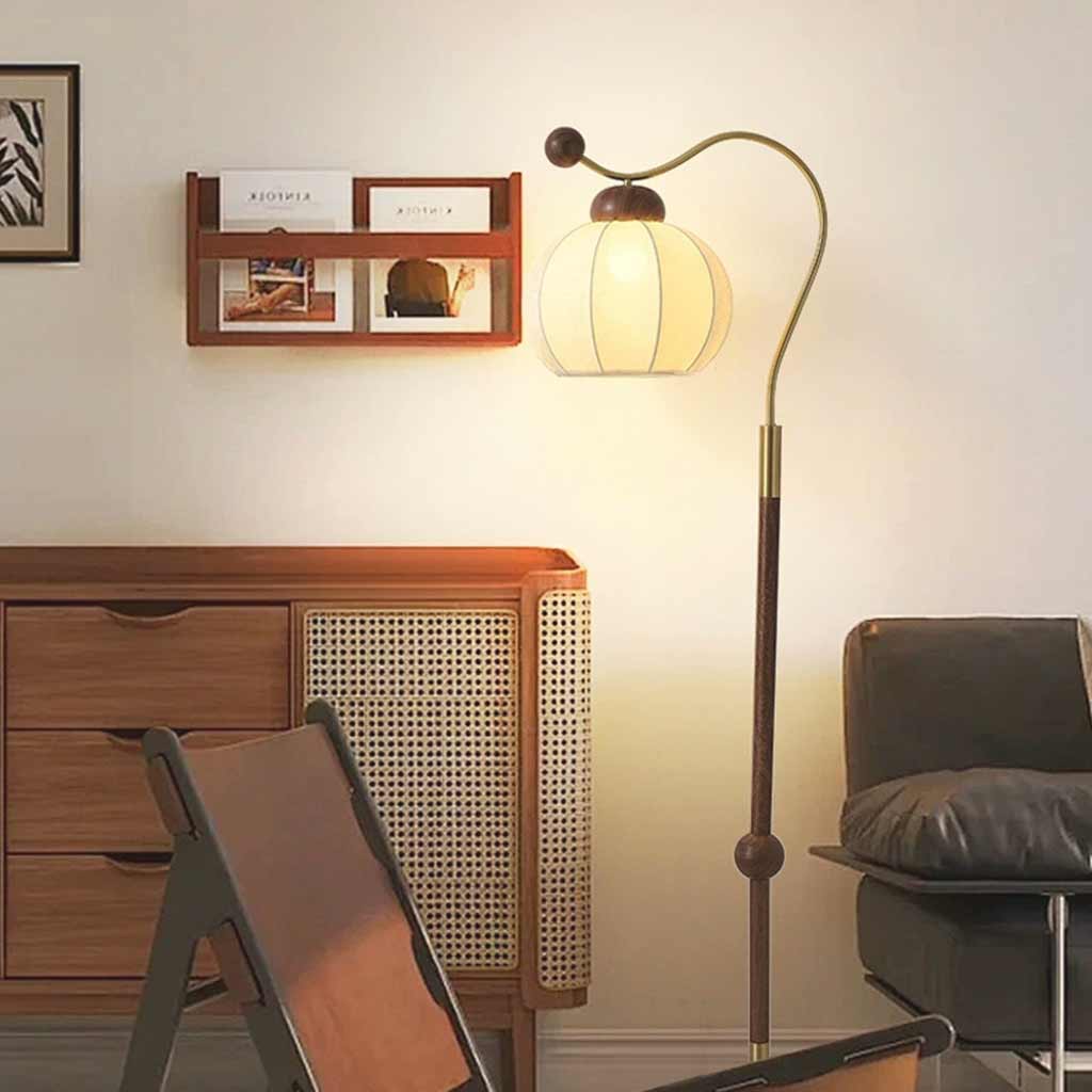Lampe de table / lampe sur pied vintage avec abat-jour en tissu