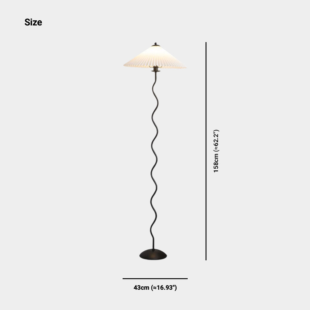 Lampe sur pied vintage ondulée avec abat-jour en tissu blanc plissé