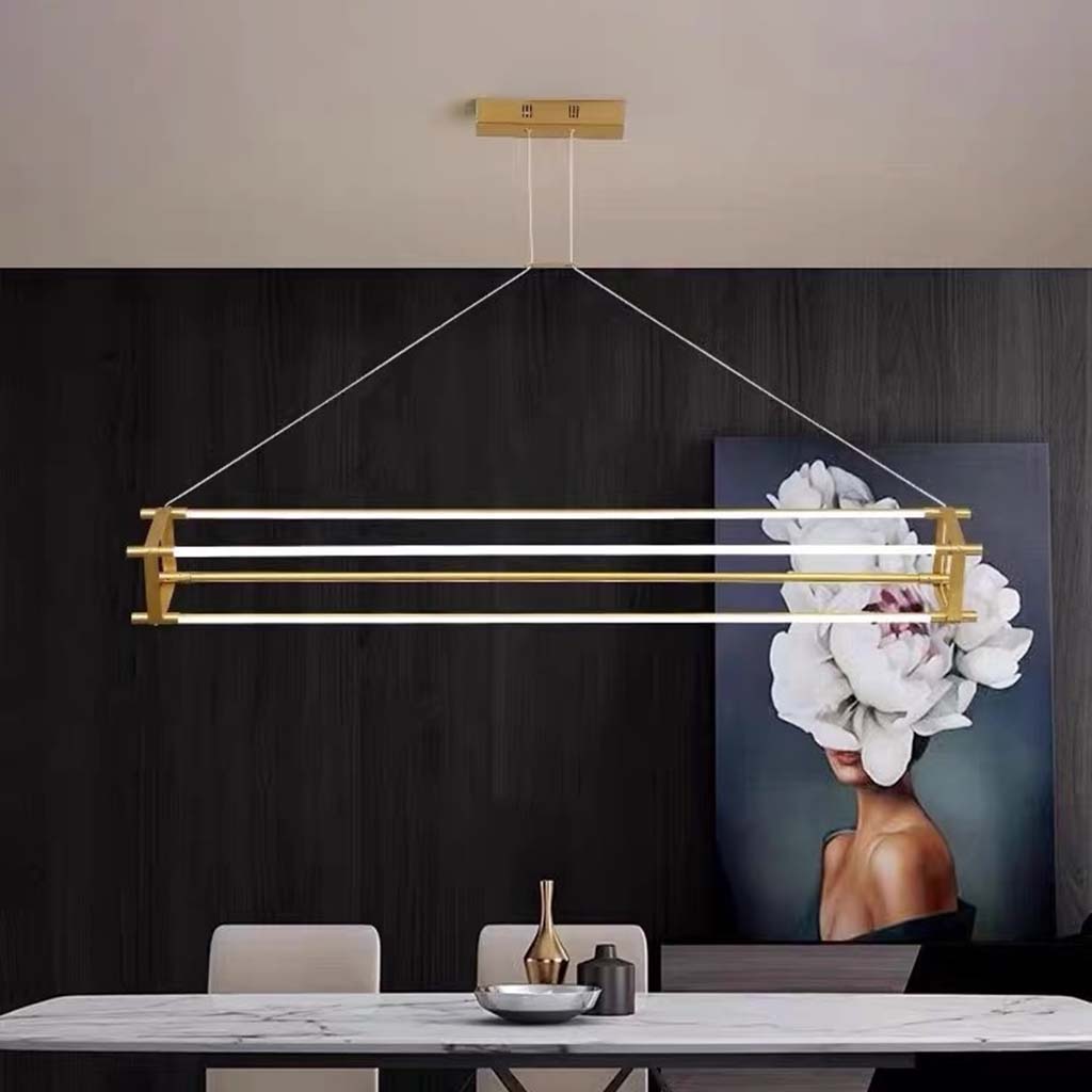 Suspension Moderne en Laiton Long Bar Linéaire LED, Or