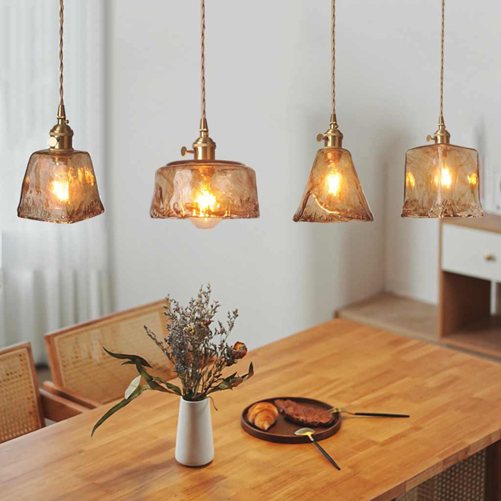Suspension vintage en laiton avec verre ambre