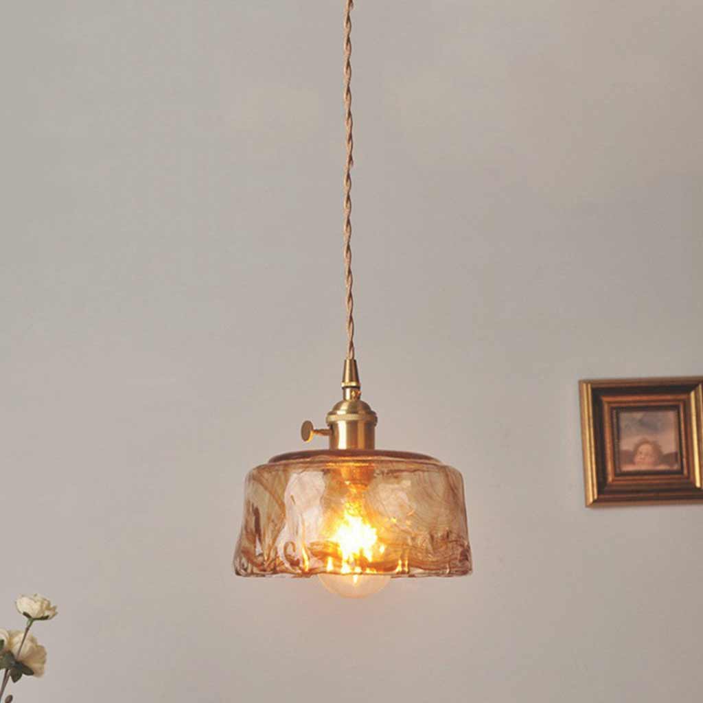 Suspension vintage en laiton avec verre ambre