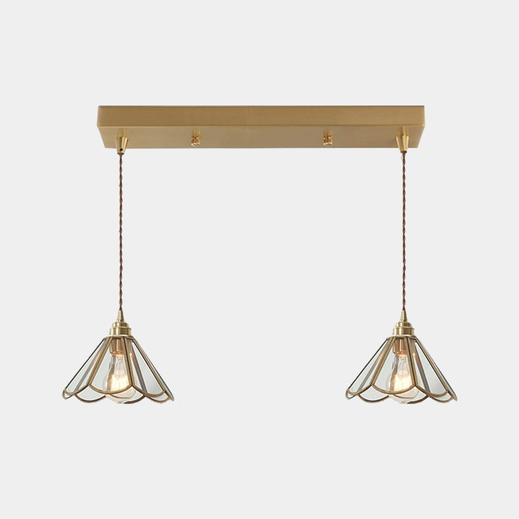 Suspension vintage petite lampe à fleurs en verre et cuivre