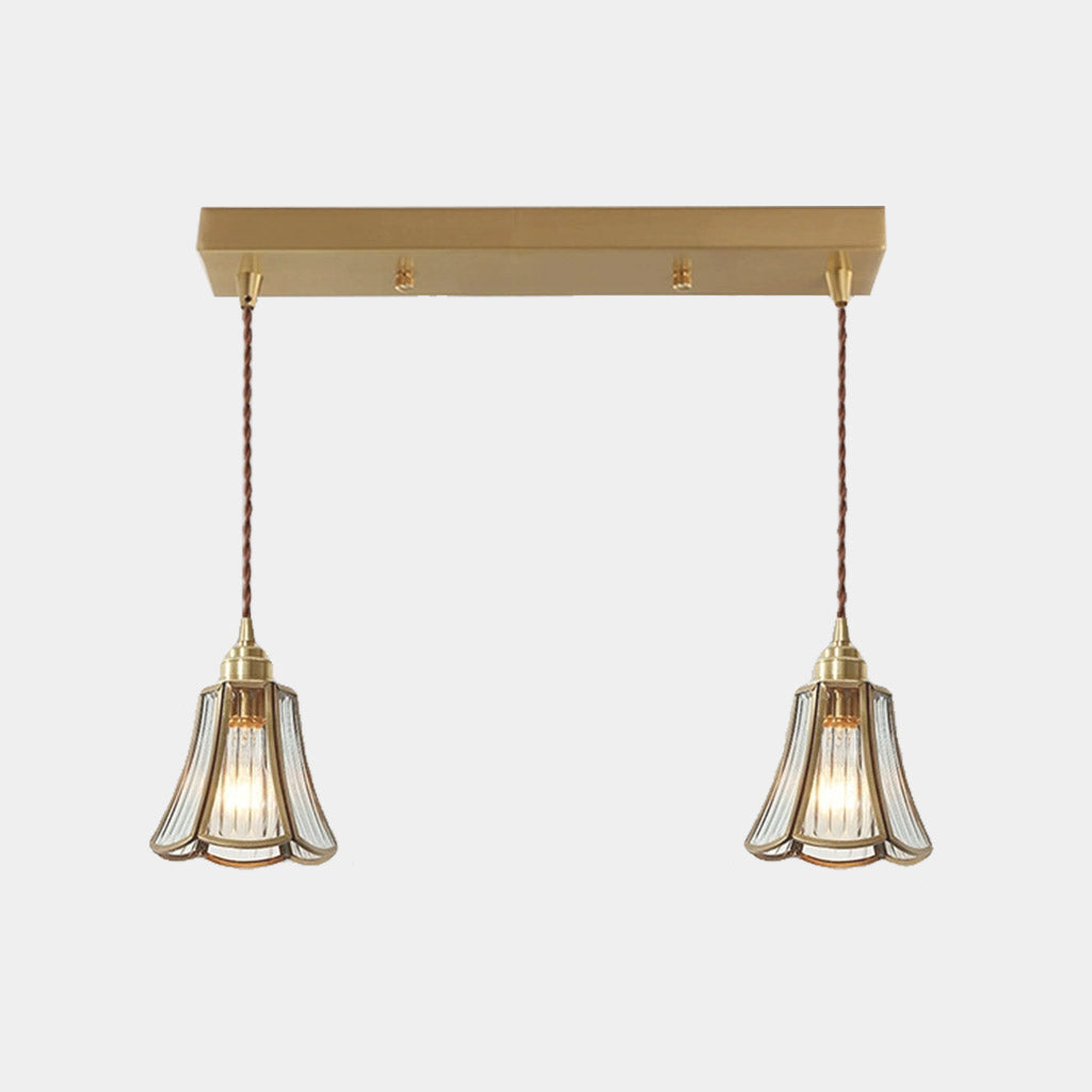 Suspension vintage petite lampe à fleurs en verre et cuivre