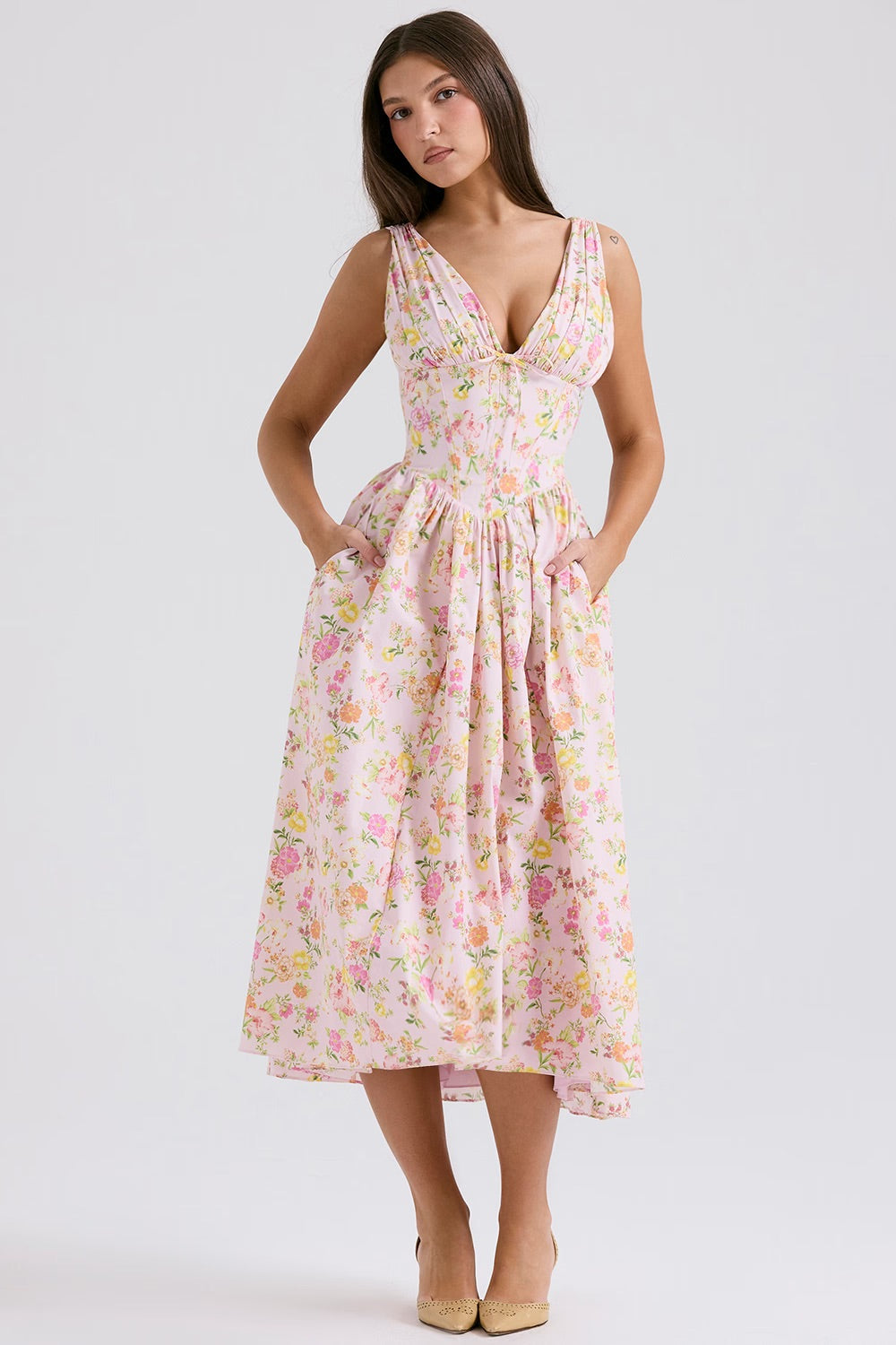 Vintage Casual Floral Wedding Dress for Women | Midi