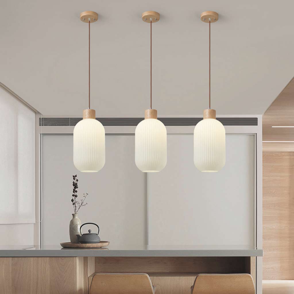 Suspension Japonaise Élégante pour salle à manger, bois et verre