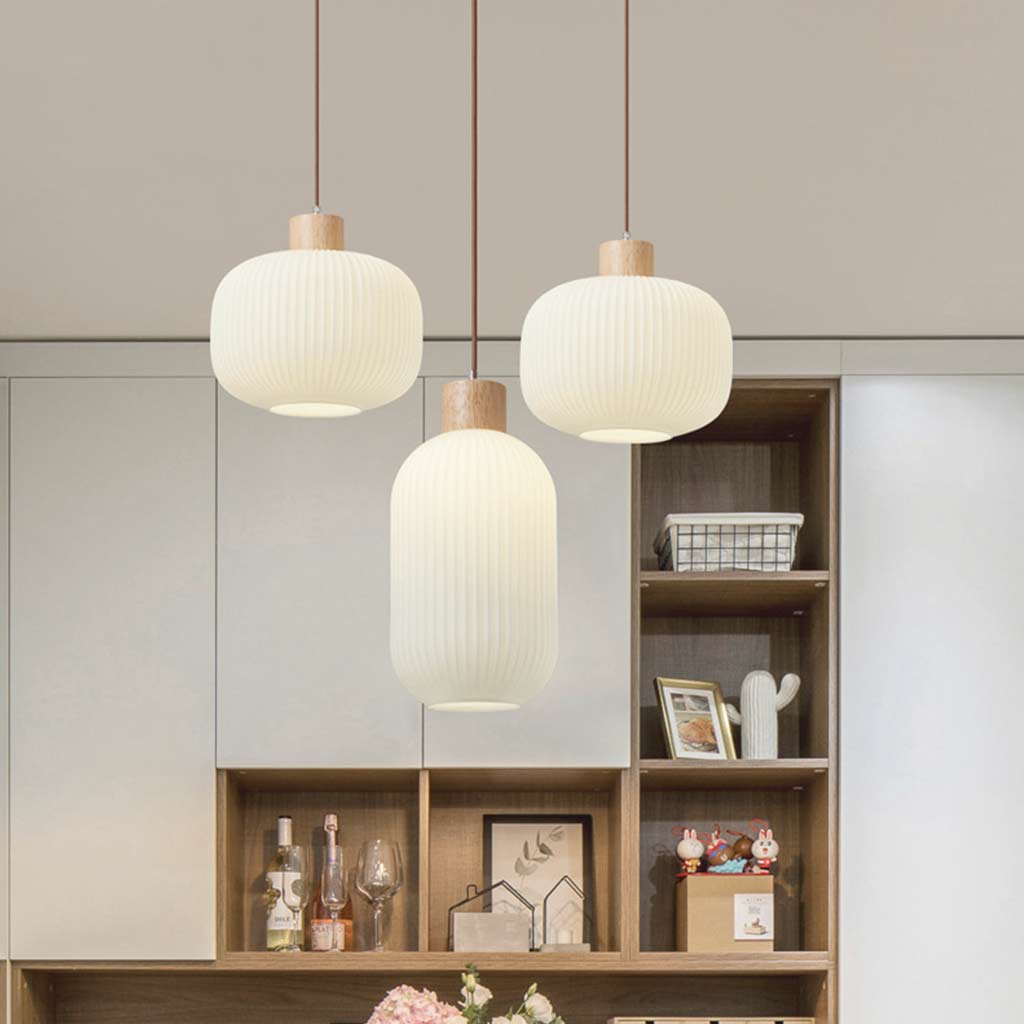 Suspension Japonaise Élégante pour salle à manger, bois et verre
