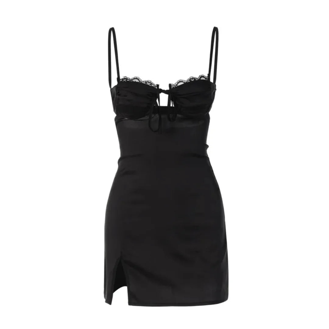 Robe Mini à Bretelles Spaghetti avec Dentelle pour Femmes