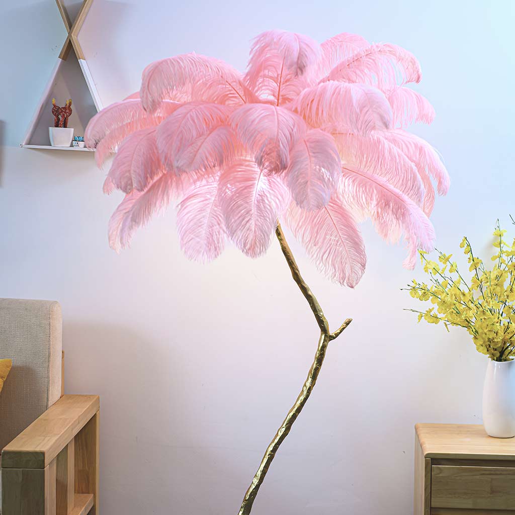 Lampe sur pied en plumes d'autruche cuivre laiton luxe 70", 4 couleurs