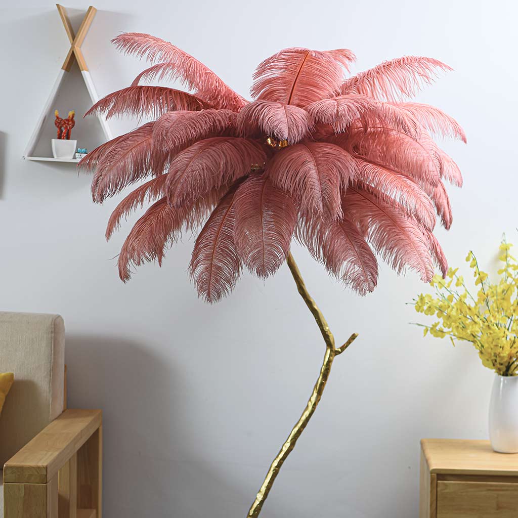 Lampe sur pied en plumes d'autruche cuivre laiton luxe 70", 4 couleurs