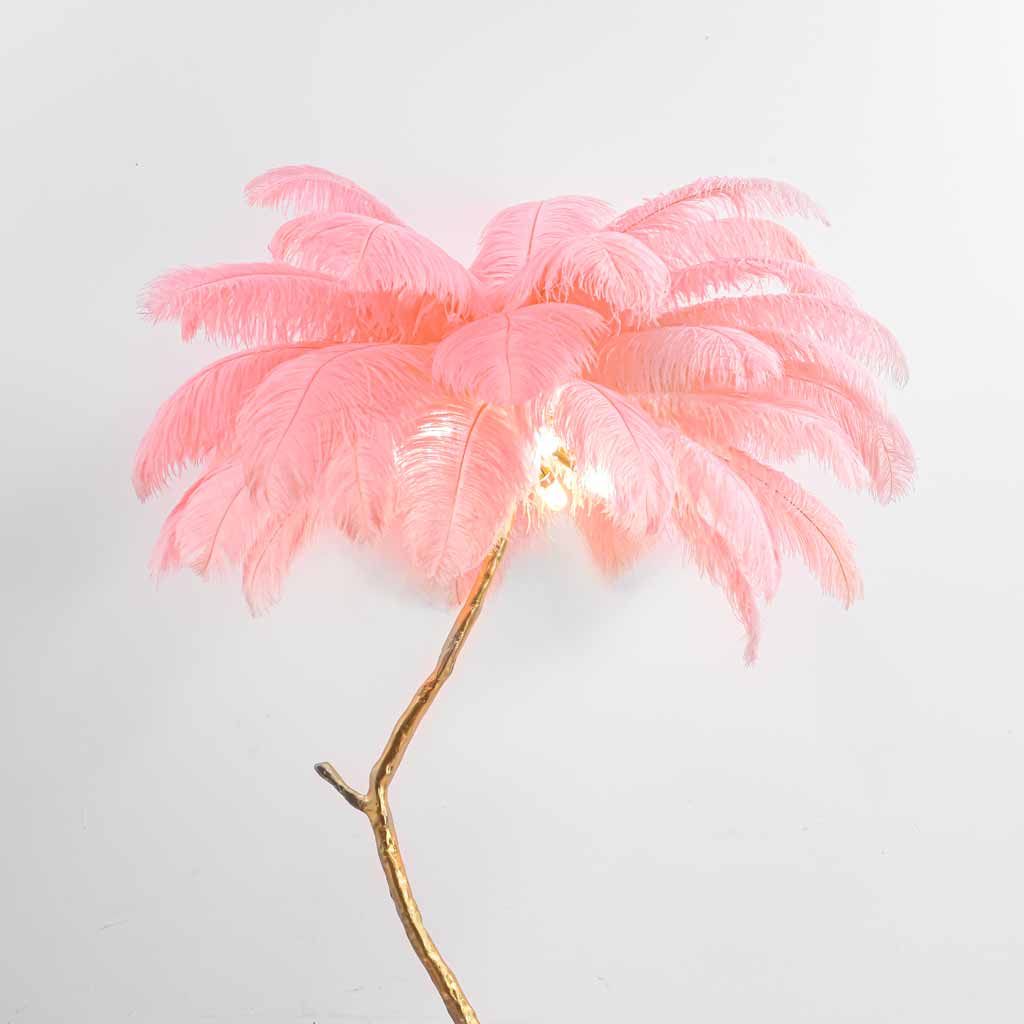 Lampe sur pied en plumes d'autruche cuivre laiton luxe 70", 4 couleurs
