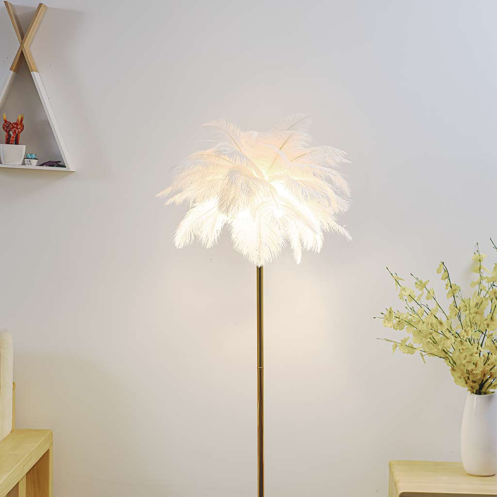 Lampadaire en plumes d'autruche style scandinave, 3 couleurs