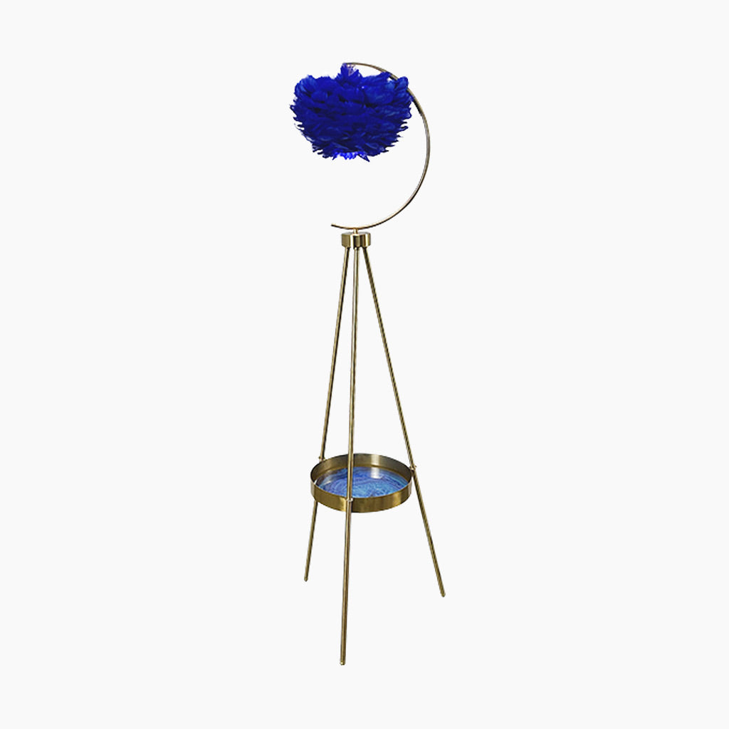 Lampe sur pied de style scandinave avec plateau et abat-jour en plumes