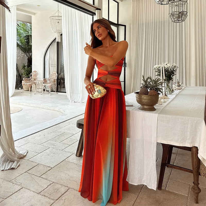Stylish Women's Guest Wedding Dress Ombre Off-Shoulder | Maxi
