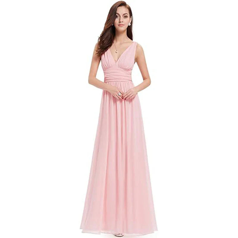 Robe plissée pour femmes avec décolleté en V | Maxi
