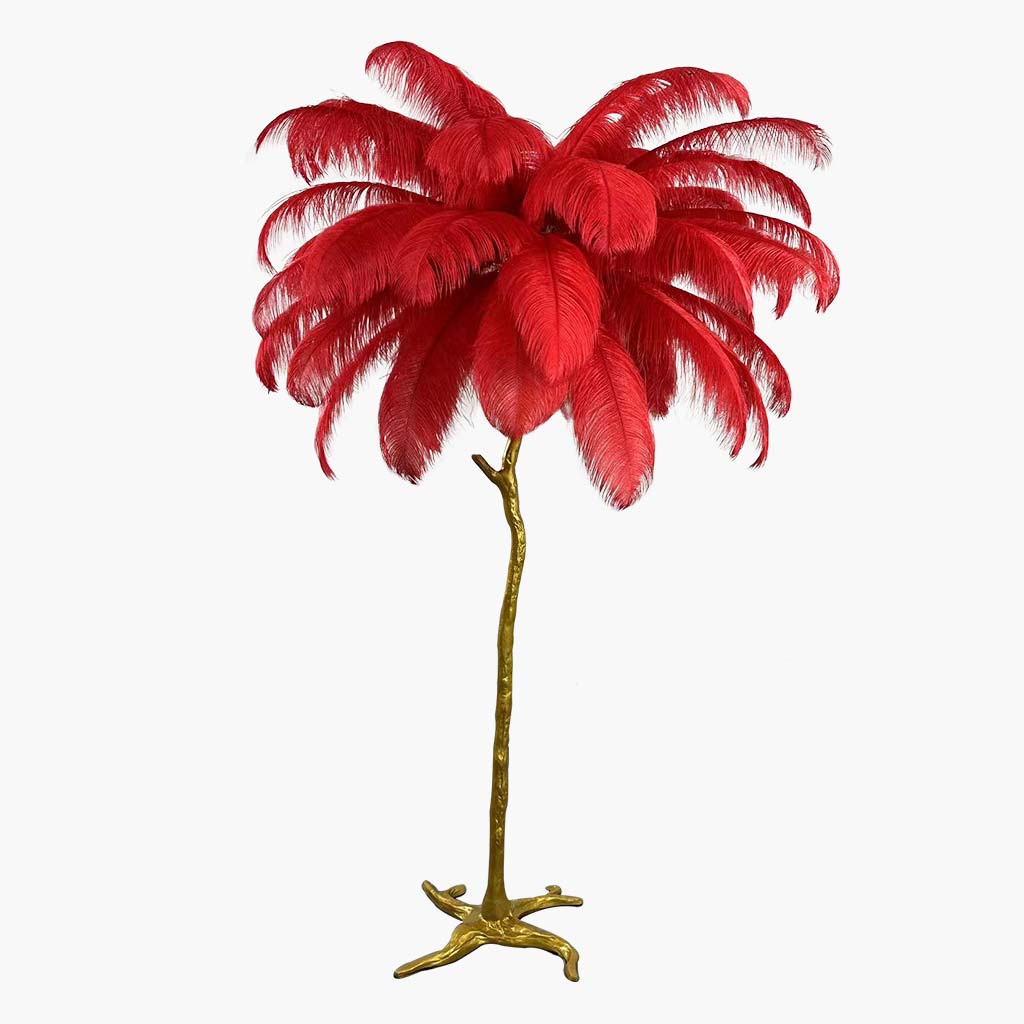 Lampe de sol en plumes d'autruche de luxe, 16 couleurs/résine