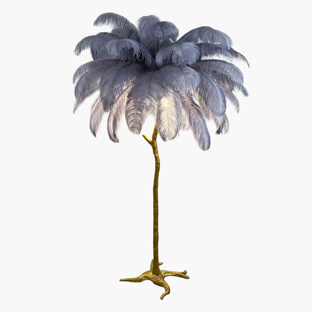 Lampe de sol en plumes d'autruche de luxe, 16 couleurs/résine