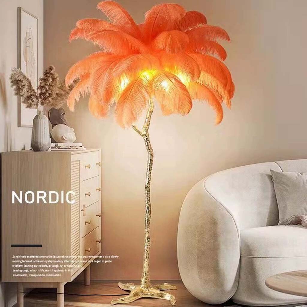 Lampe de sol en plumes d'autruche de luxe, 16 couleurs/résine