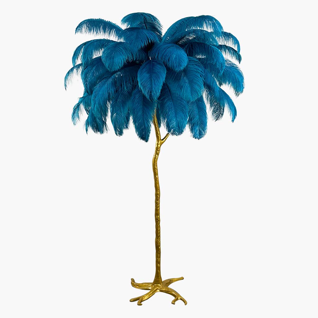 Lampe de sol en plumes d'autruche de luxe, 16 couleurs/résine
