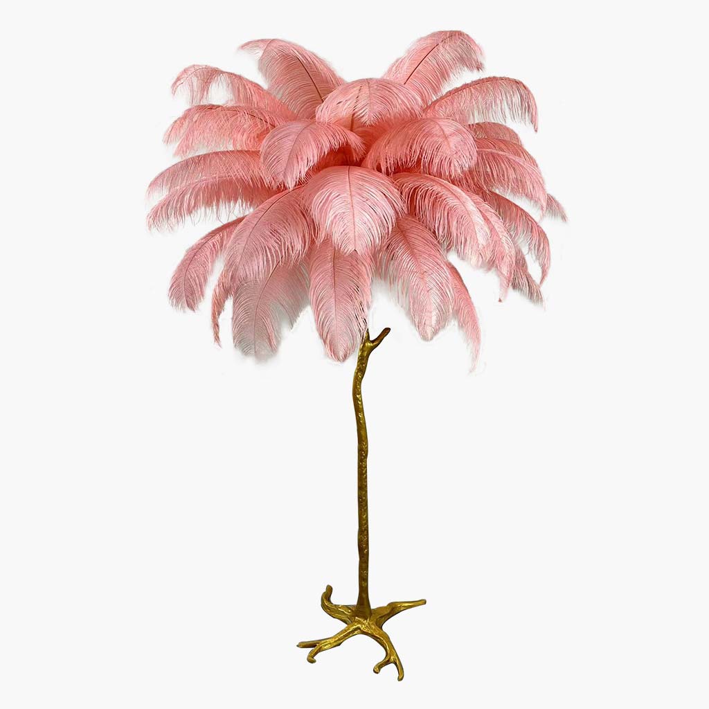 Lampe de sol en plumes d'autruche de luxe, 16 couleurs/résine