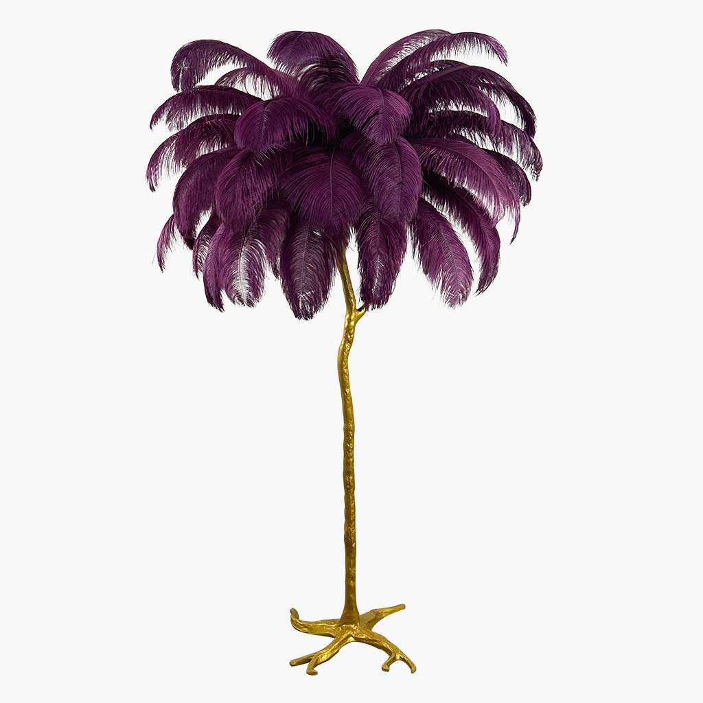 Lampe de sol en plumes d'autruche de luxe, 16 couleurs/résine