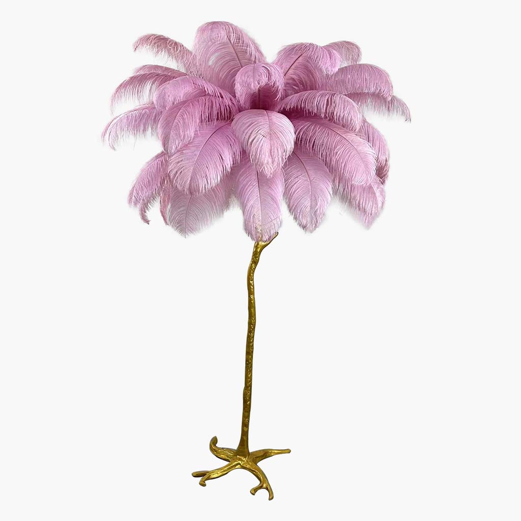 Lampe de sol en plumes d'autruche de luxe, 16 couleurs/résine