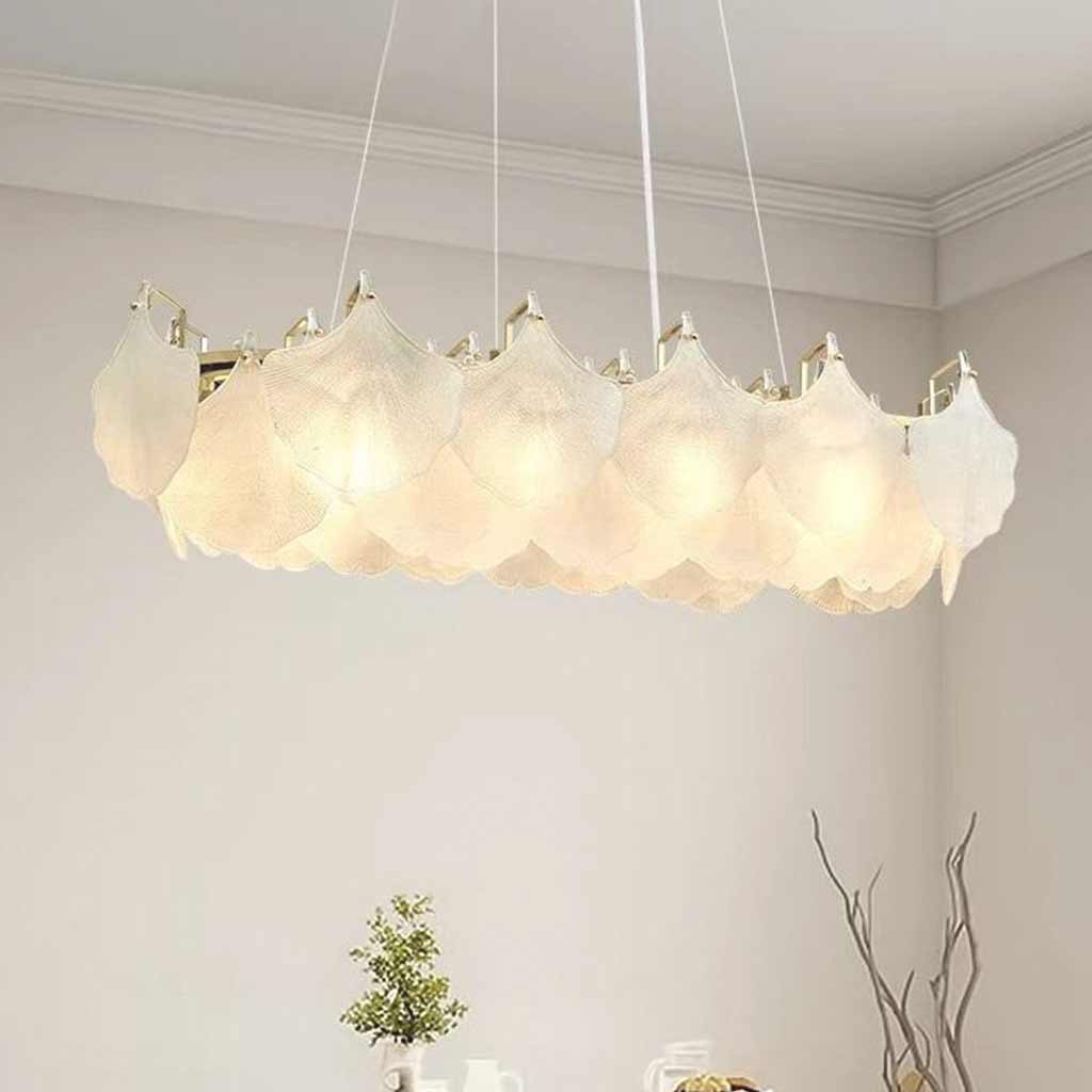 Suspension lustre en verre mat feuilles de ginkgo