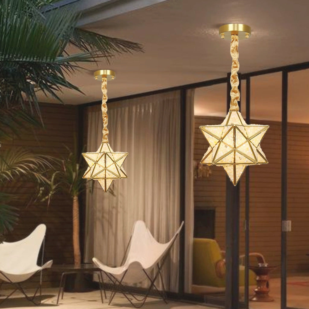 Suspension art déco en laiton cristal étoile multicolore