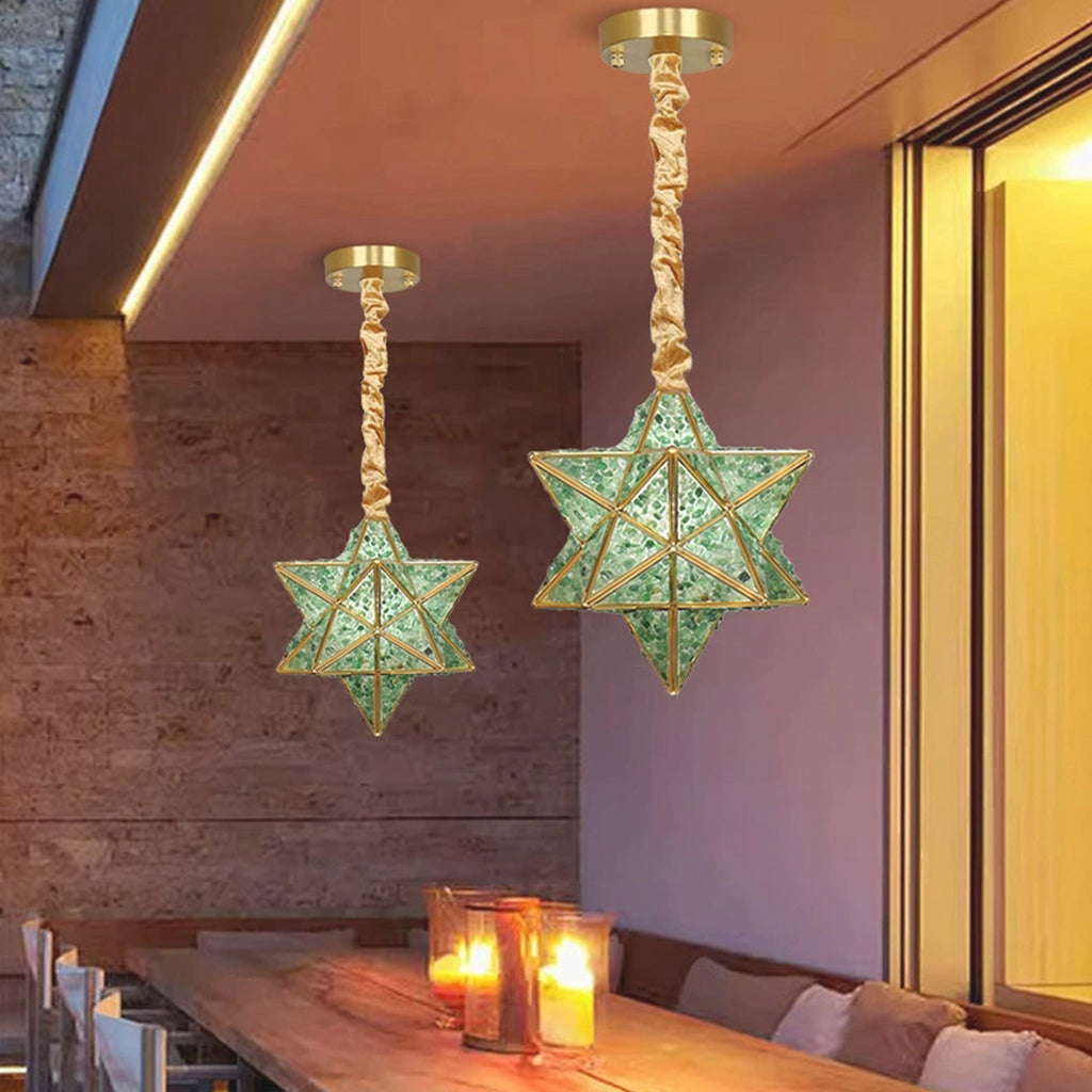 Suspension art déco en laiton cristal étoile multicolore