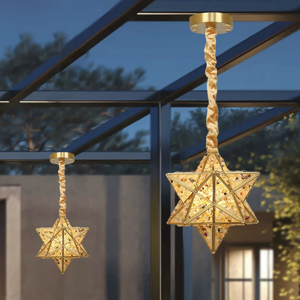Suspension art déco en laiton cristal étoile multicolore