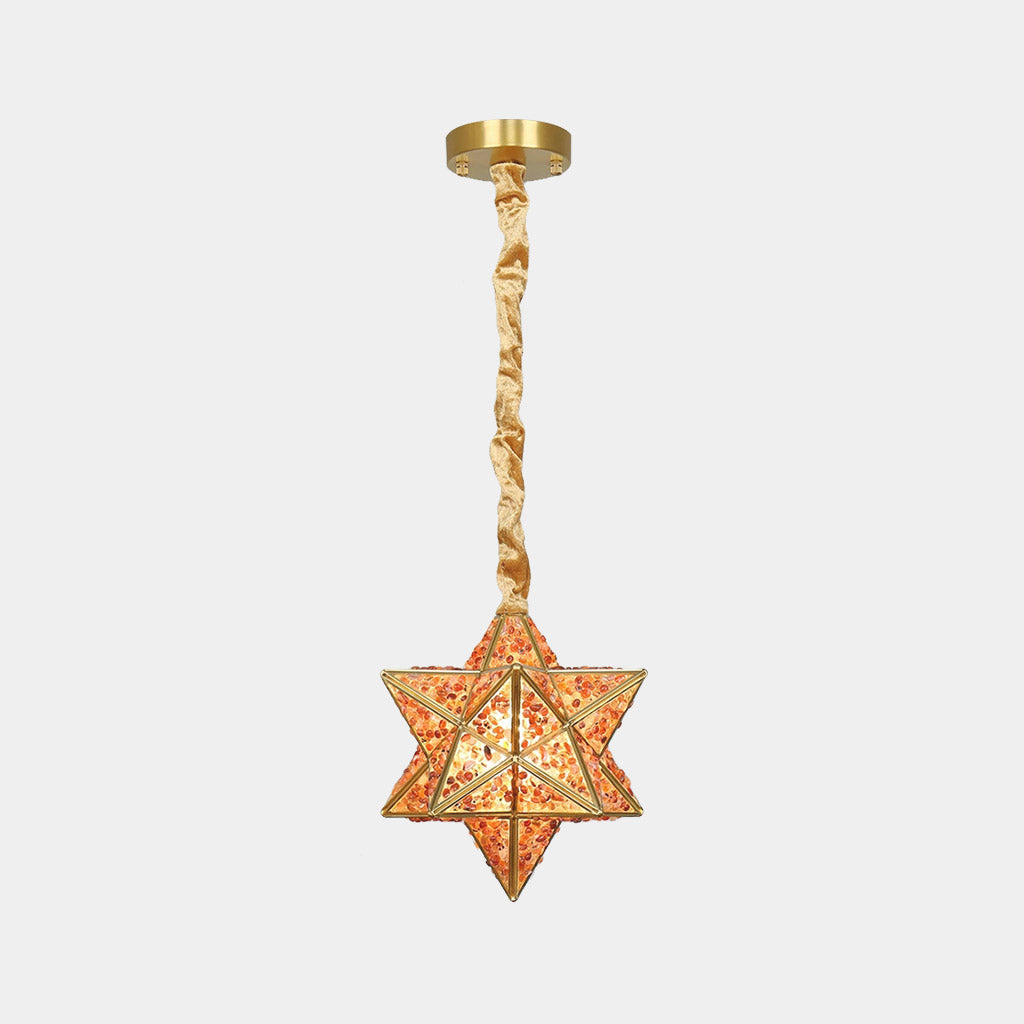 Suspension art déco en laiton cristal étoile multicolore