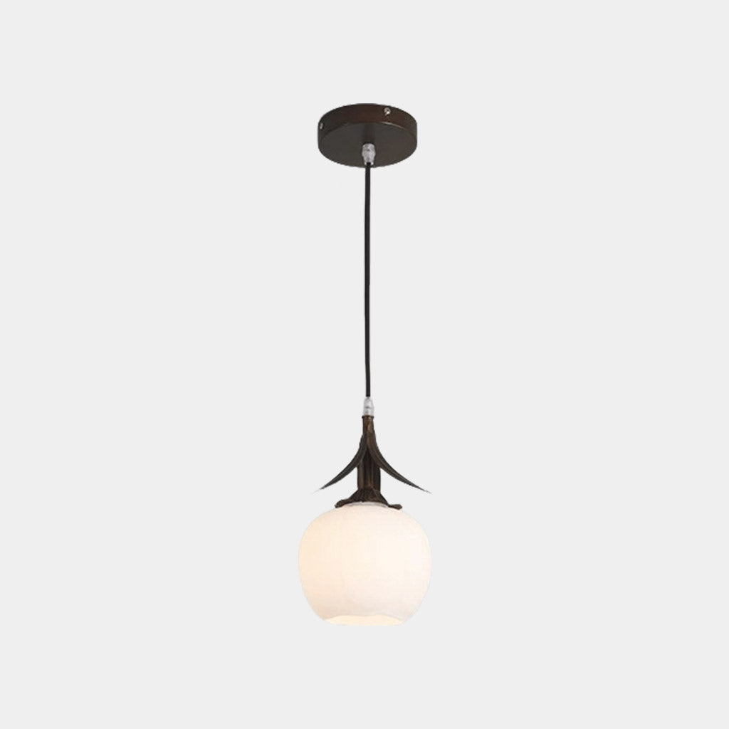 Suspension contemporaine en bronze avec verre blanc en forme de fleur