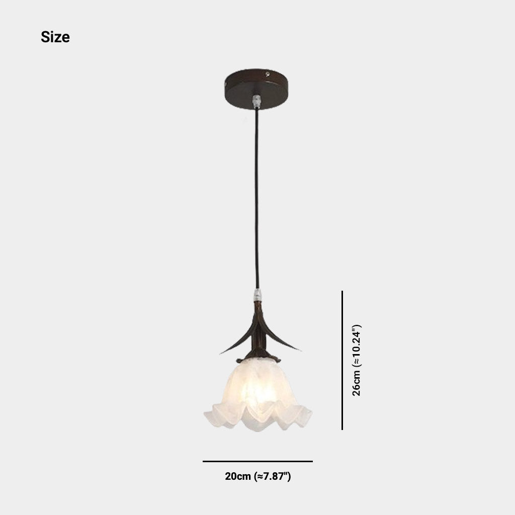 Suspension contemporaine en bronze avec verre blanc en forme de fleur