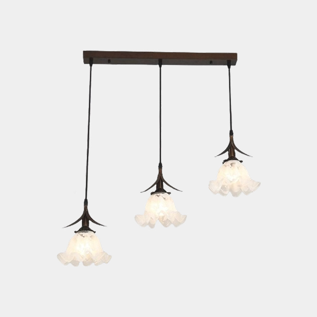 Suspension contemporaine en bronze avec verre blanc en forme de fleur