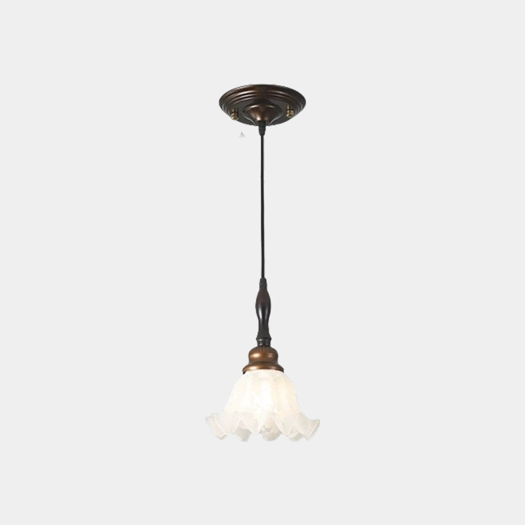 Suspension contemporaine en bronze avec verre blanc en forme de fleur