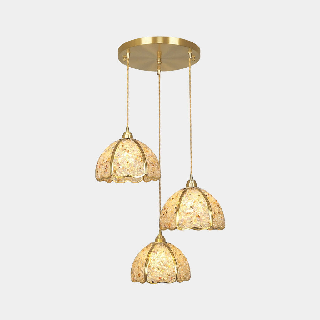 Suspension luxe en laiton cristal 3 lumières multi-couleurs