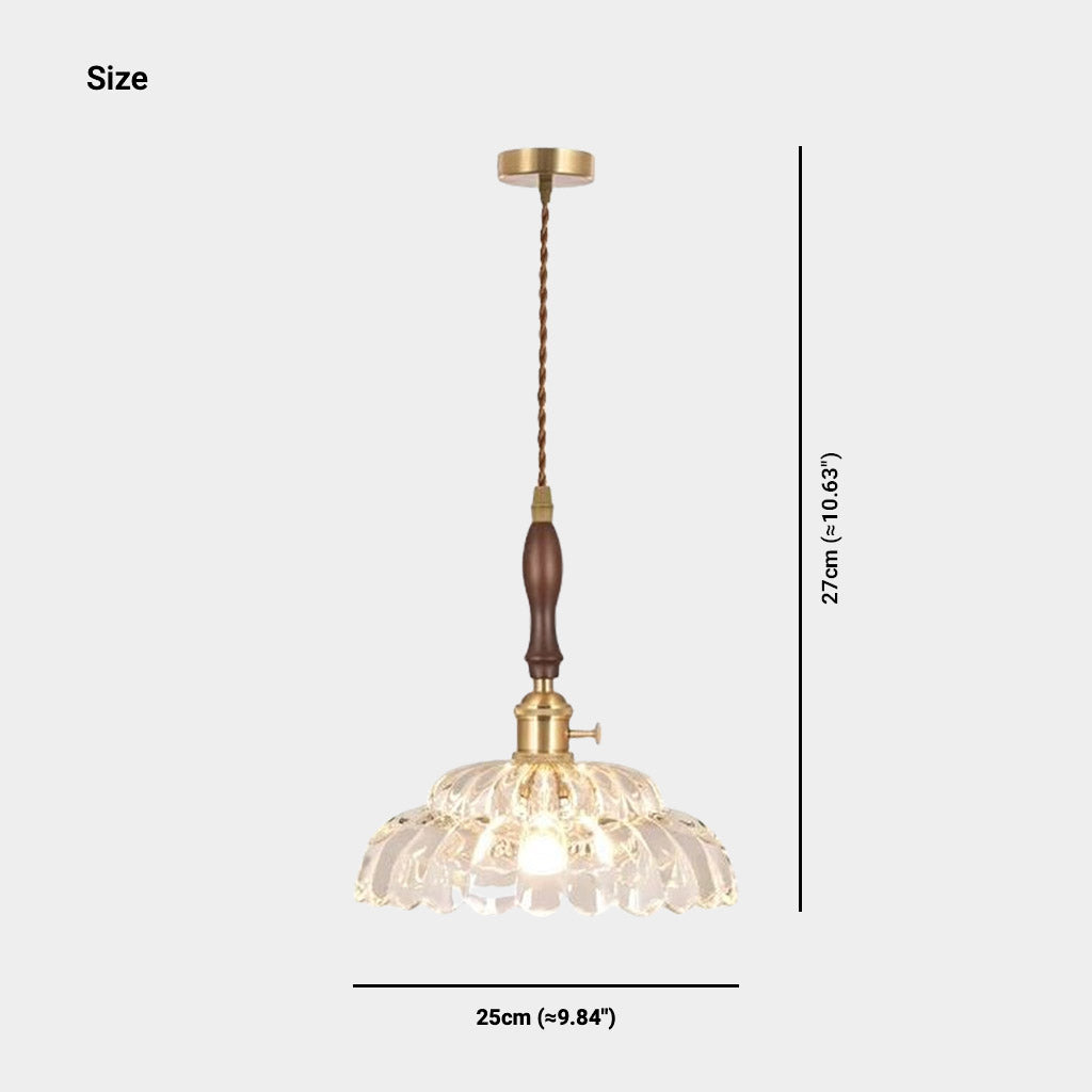 Suspension lumière bras fleur vintage en bois et verre français
