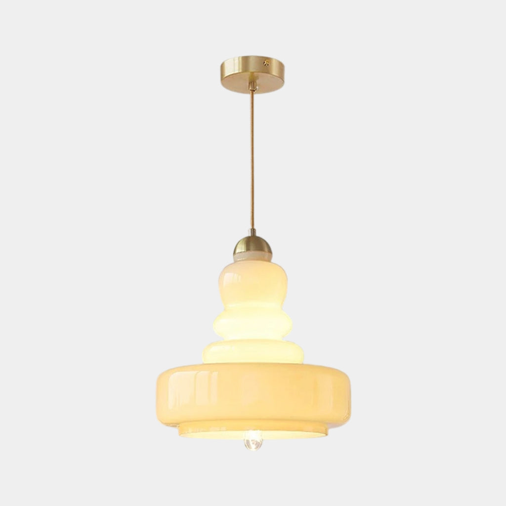 Suspension Rétro Française en Verre Calabash, Vert / Beige