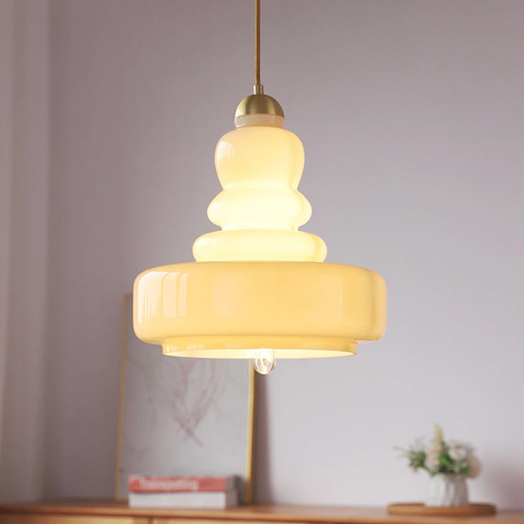 Suspension Rétro Française en Verre Calabash, Vert / Beige