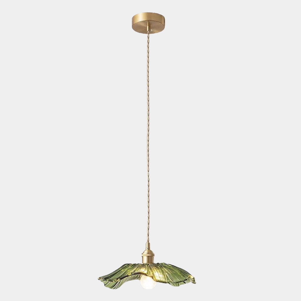 Suspension lumière / plafond en verre de fleur lotus feuille, verte