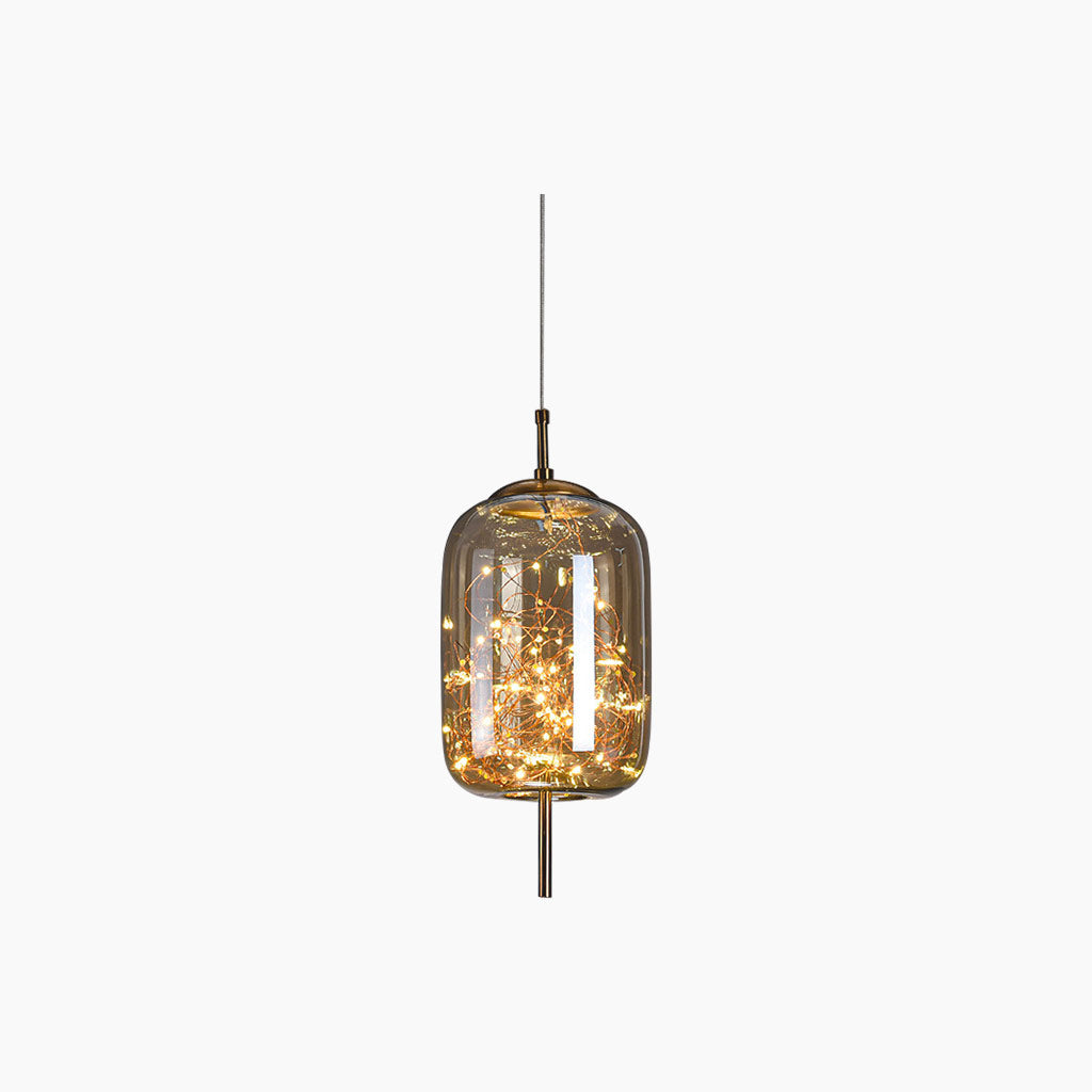 Suspension en verre scandinave, gris étoilé / ambre