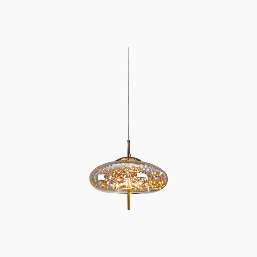 Suspension en verre scandinave, gris étoilé / ambre