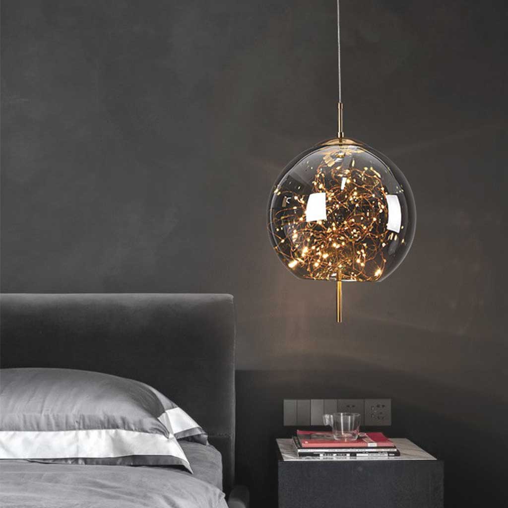 Suspension en verre scandinave, gris étoilé / ambre