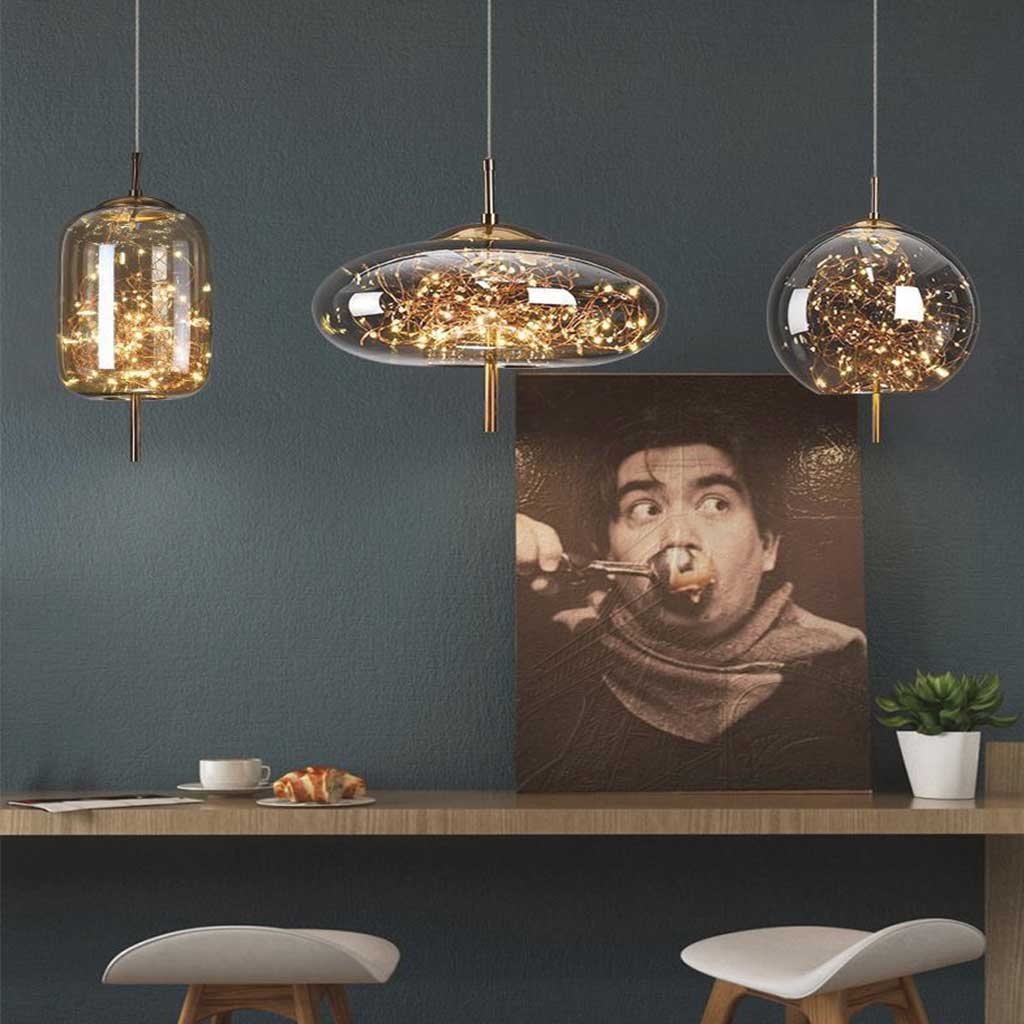 Suspension en verre scandinave, gris étoilé / ambre