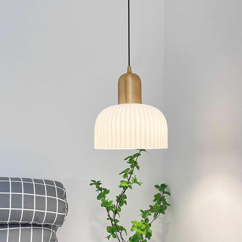 Suspension japandi crème en verre strié, blanc