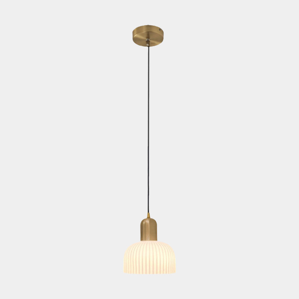 Suspension japandi crème en verre strié, blanc