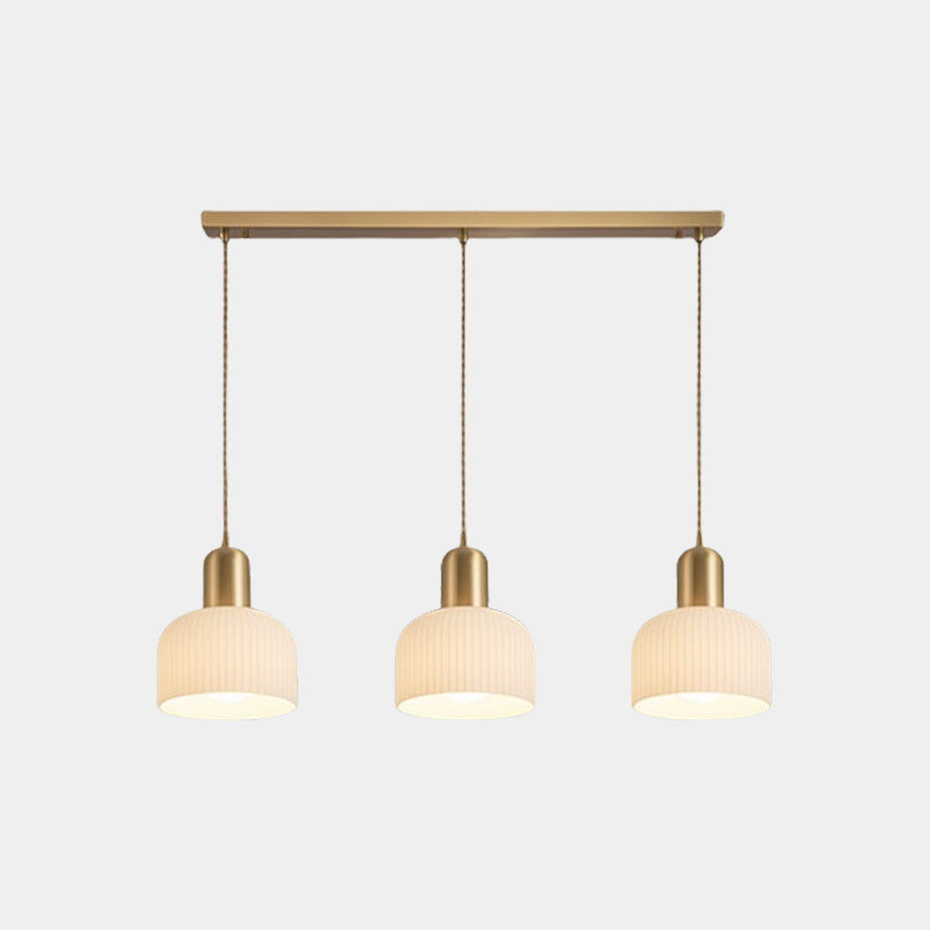Suspension japandi crème en verre strié, blanc