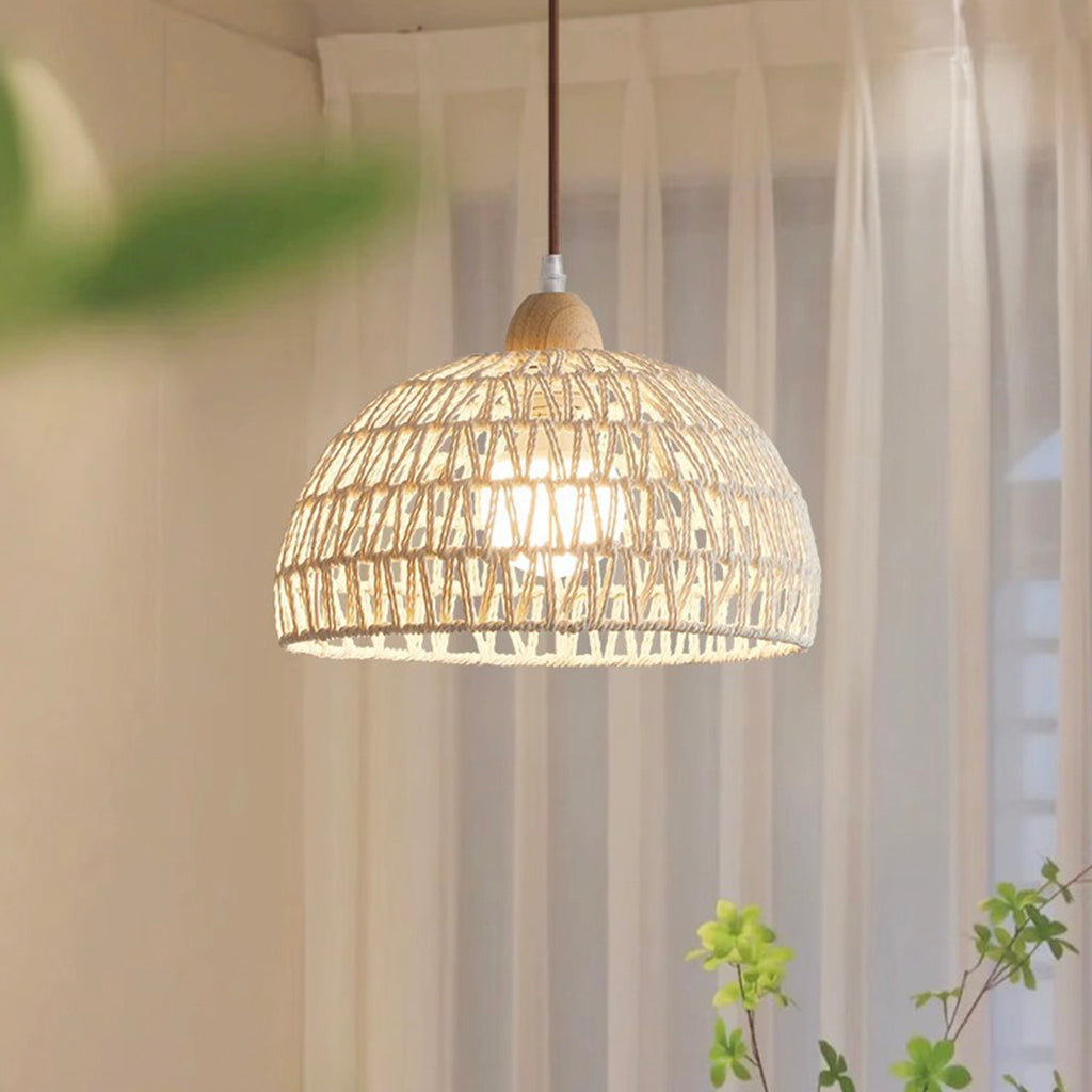 Suspension en rotin japonais tissé en bois
