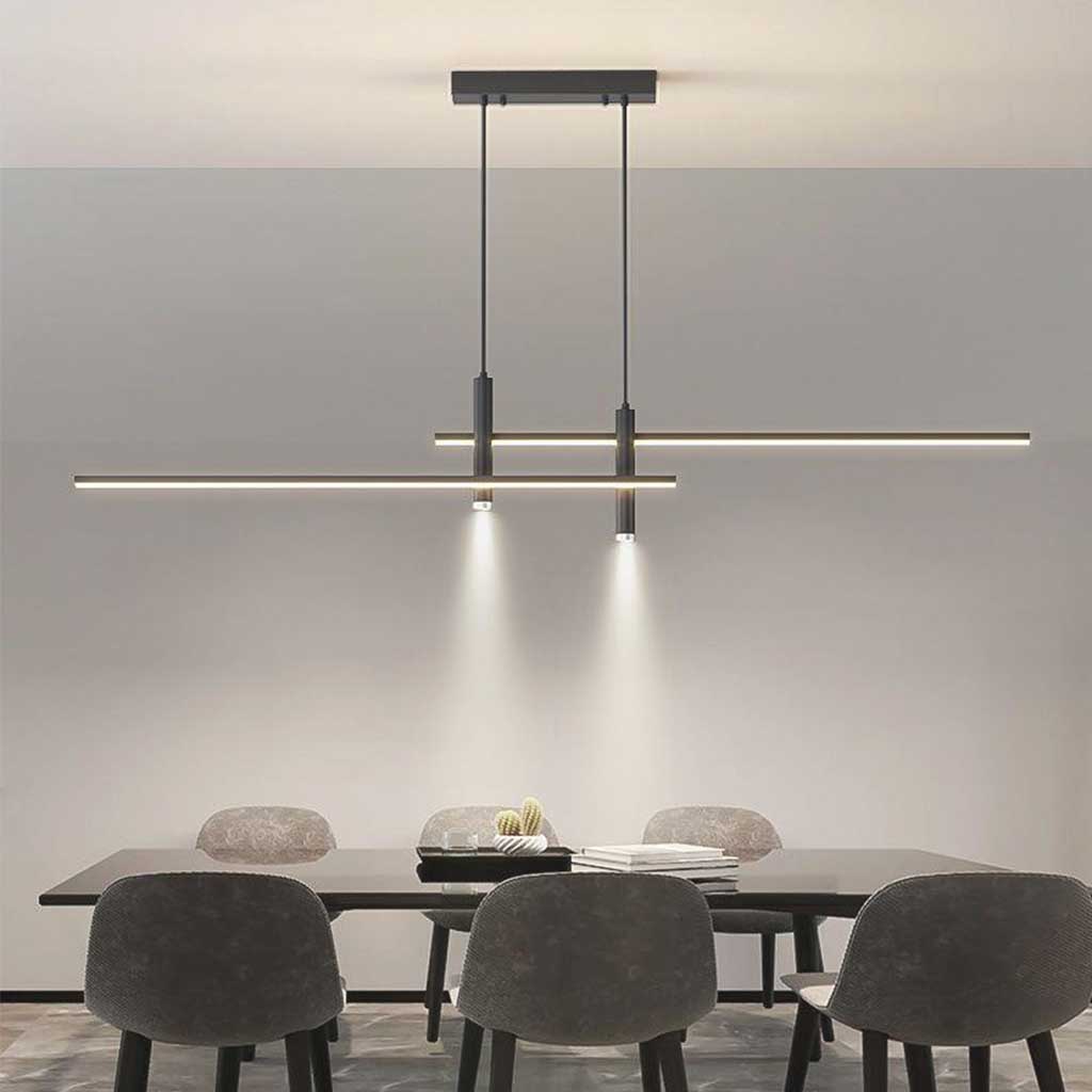 Suspension Minimaliste Linéaire LED avec spots, noir/or