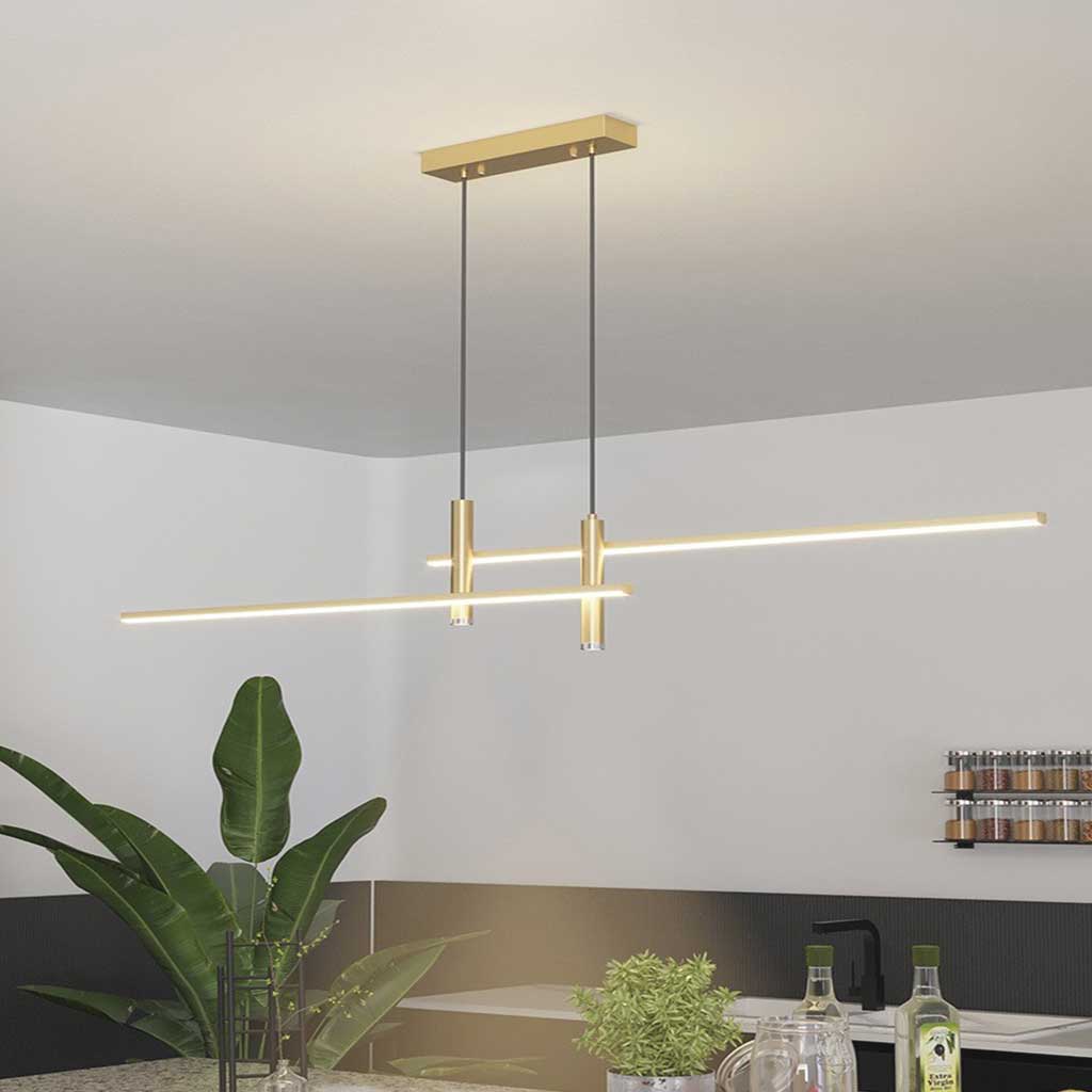 Suspension Minimaliste Linéaire LED avec spots, noir/or
